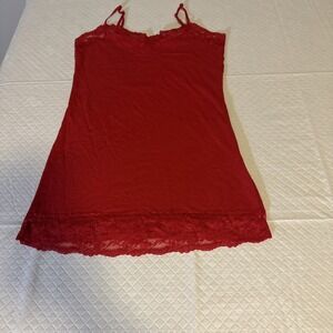 A&B Active Basic Womens Tank Top Camisole Size S/M‎ Red V Neck Lace Trim